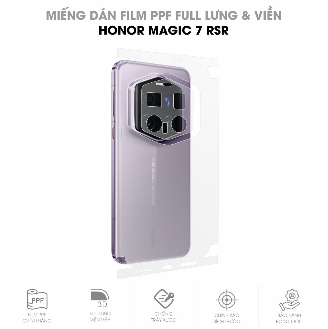 Miếng Dán PPF Honor Magic 7 RSR Porsche Design Mặt Lưng Full Viền