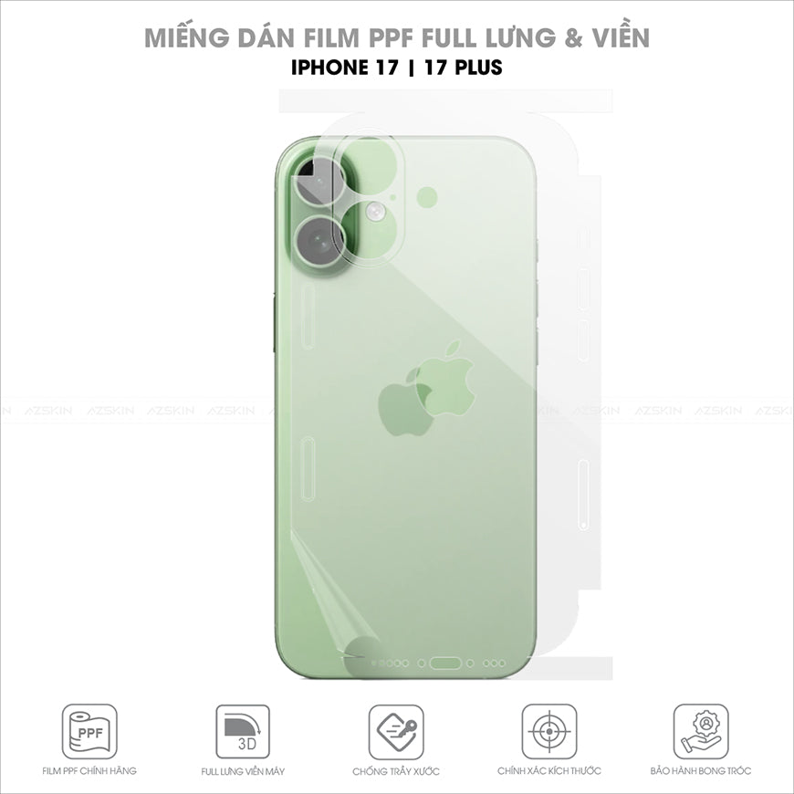 Miếng Dán PPF Iphone 17 | Plus Full Lưng Viền