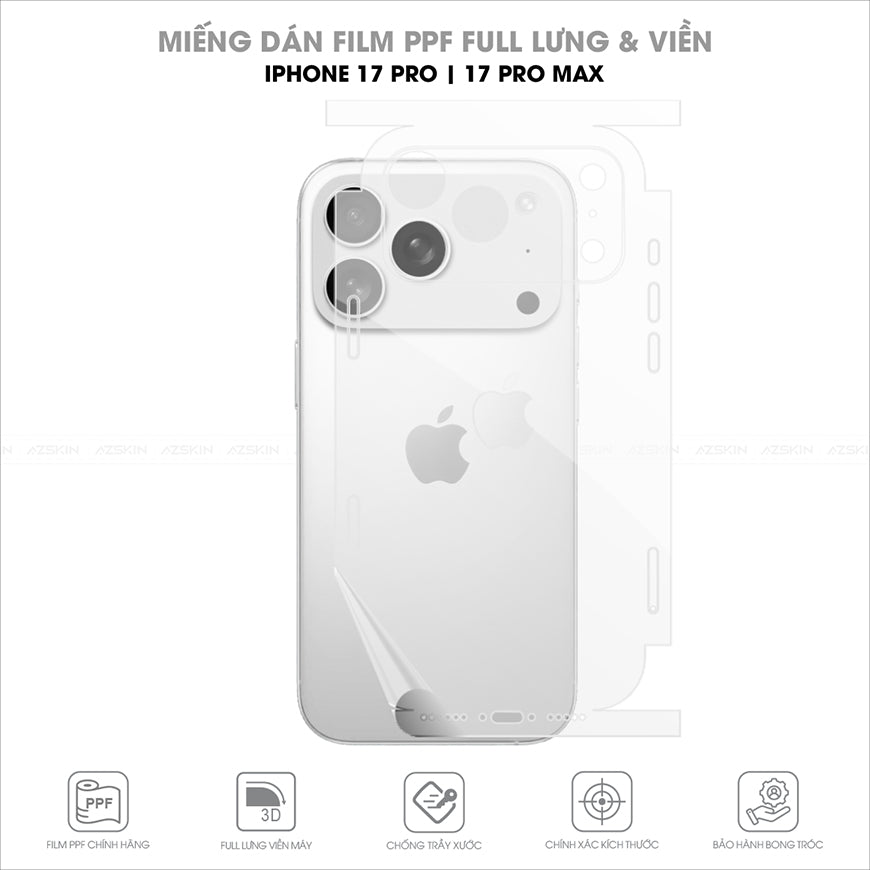 Miếng Dán PPF Iphone 17 Pro | Pro Max Full Lưng Viền
