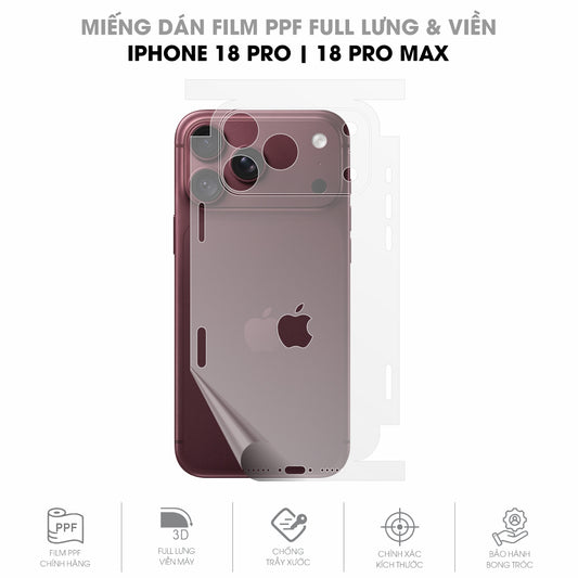 Miếng Dán PPF Iphone 18 Pro | Pro Max Mặt Lưng Full Viền
