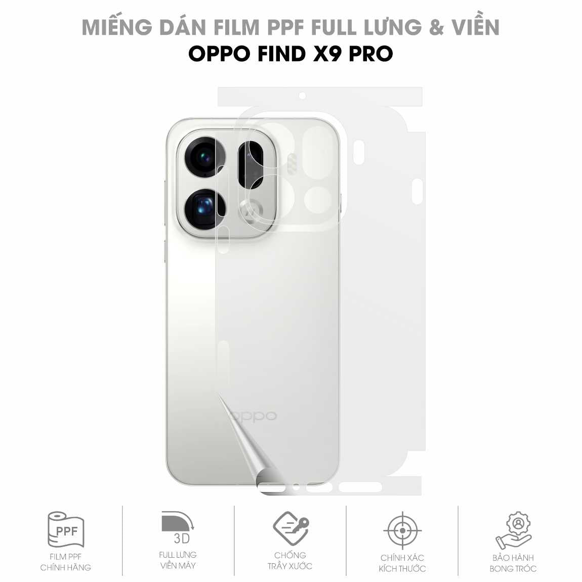Miếng Dán PPF Oppo Find X9 Pro Mặt Lưng Full Viền