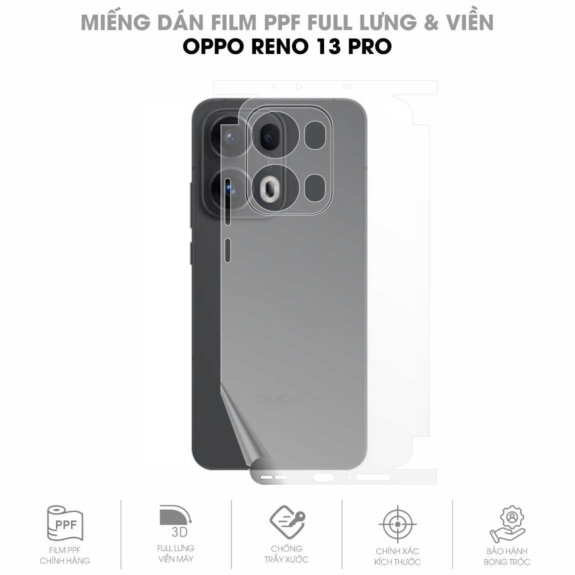 Miếng Dán PPF Oppo Reno13 Pro Mặt Lưng Full Viền