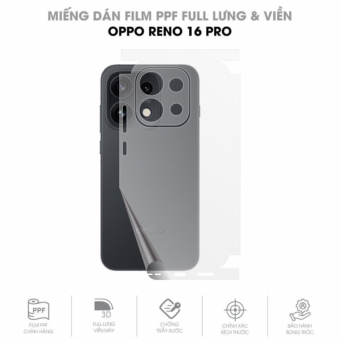 Miếng Dán PPF Oppo Reno16 Pro Mặt Lưng Full Viền