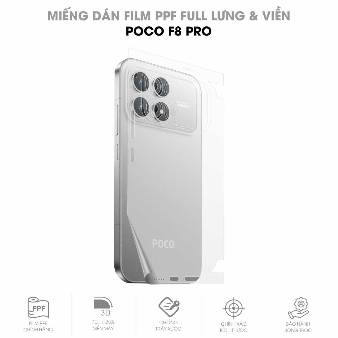 Miếng Dán PPF Poco F8 Pro Mặt Lưng Full Viền