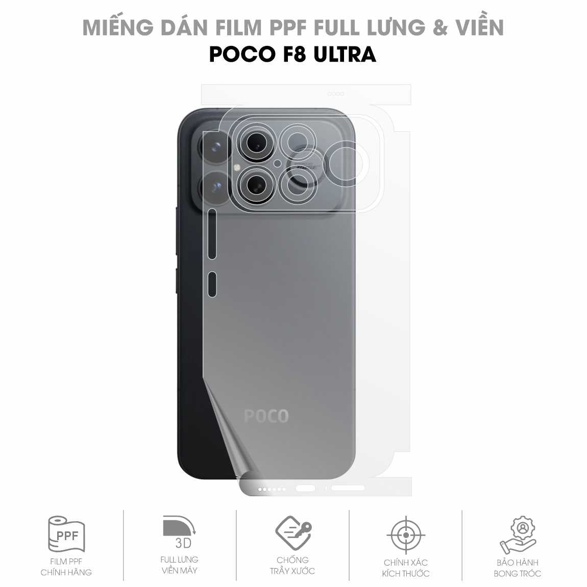 Miếng Dán PPF Poco F8 Ultra Mặt Lưng Full Viền
