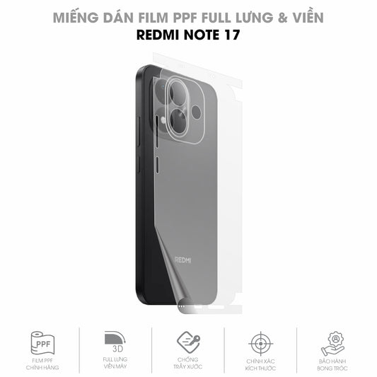 Miếng Dán PPF Redmi Note 17 Mặt Lưng Full Viền