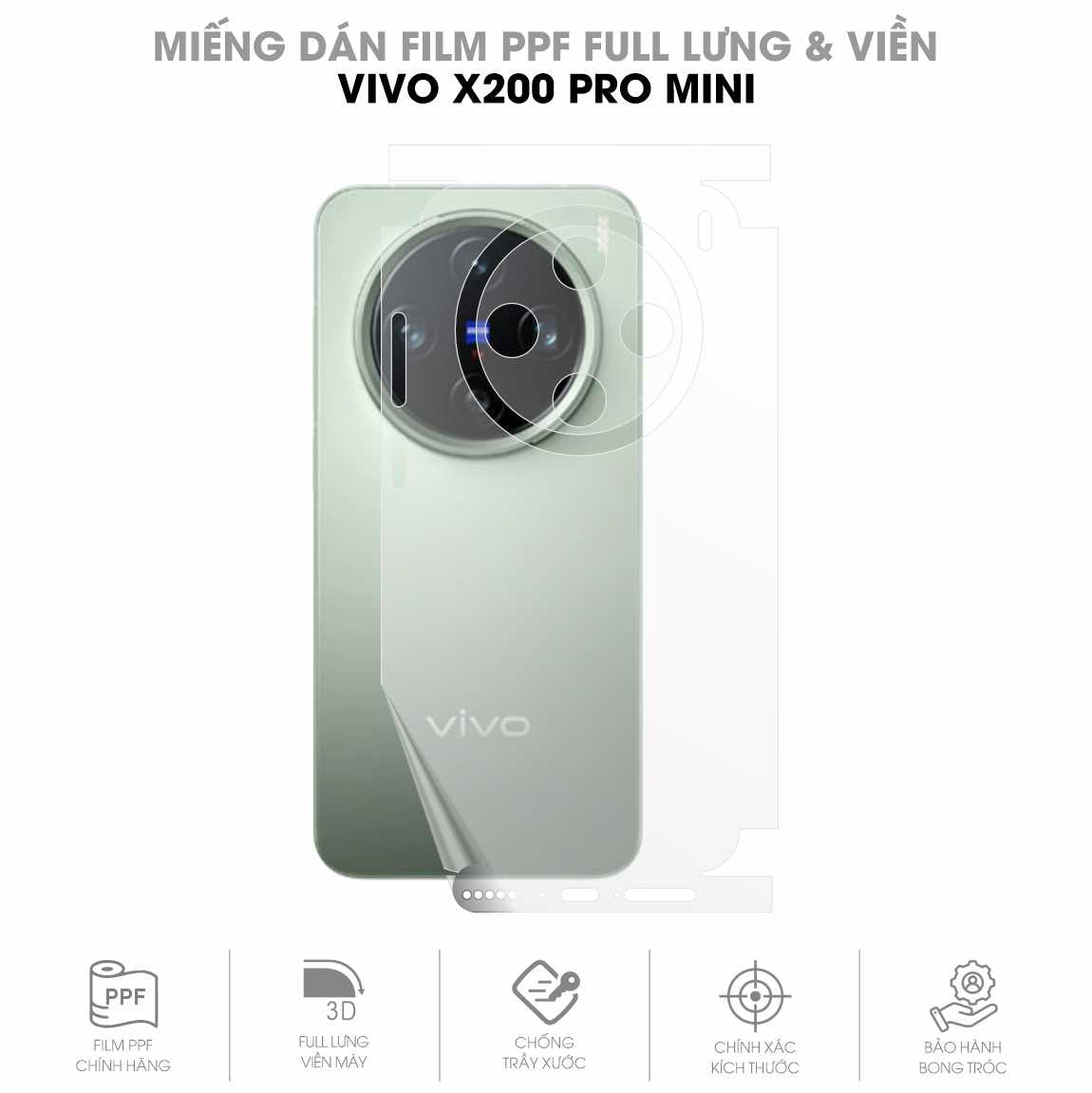 Miếng Dán PPF Vivo X200 Pro Mini Mặt Lưng Full Viền