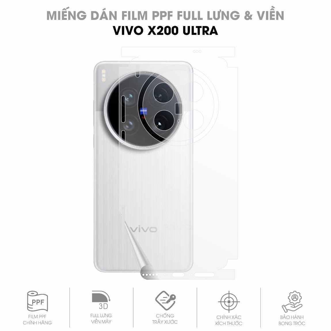 Miếng Dán PPF Vivo X200 Ultra Mặt Lưng Full Viền