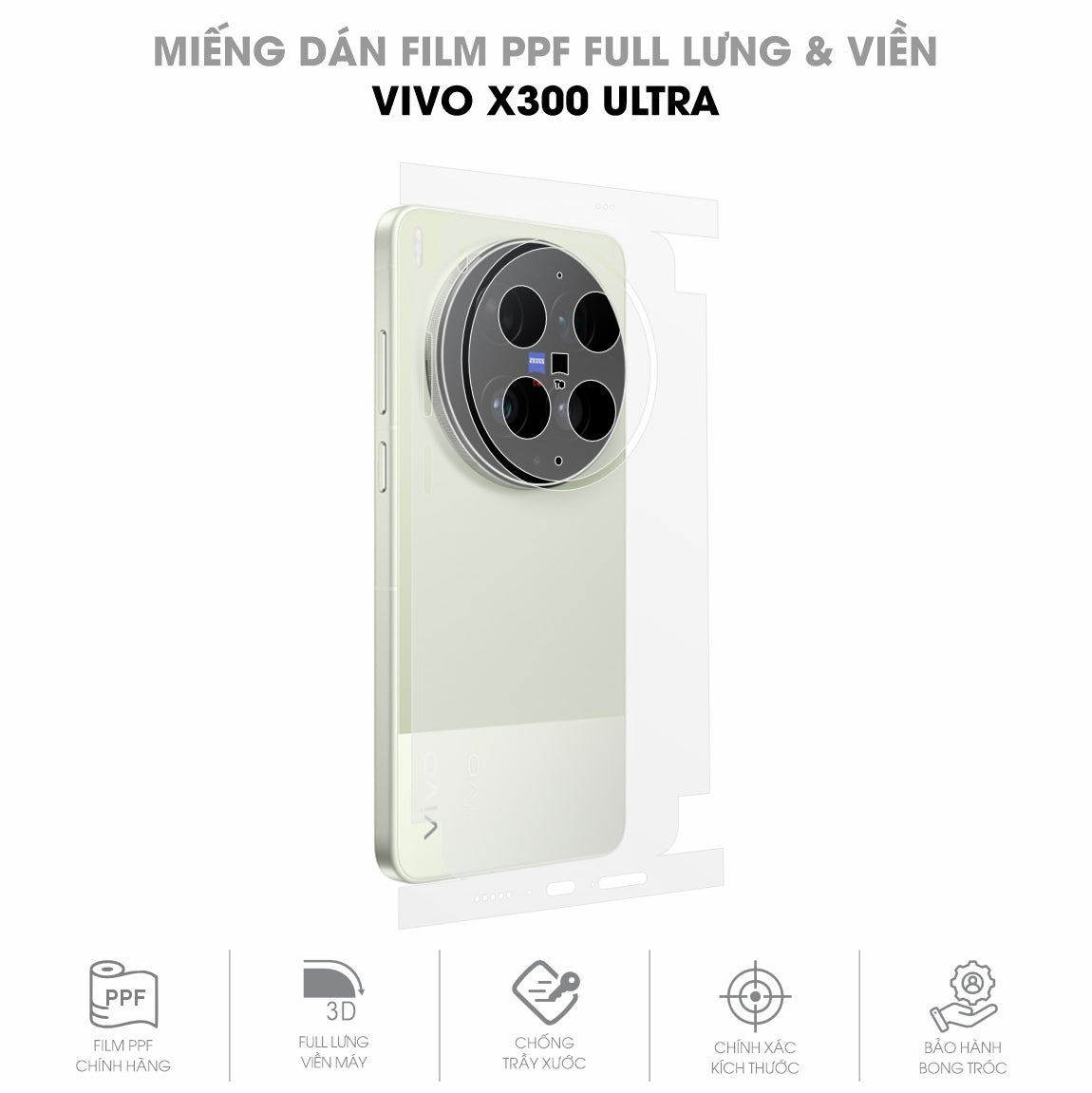 Miếng Dán PPF Vivo X300 Ultra Mặt Lưng Full Viền