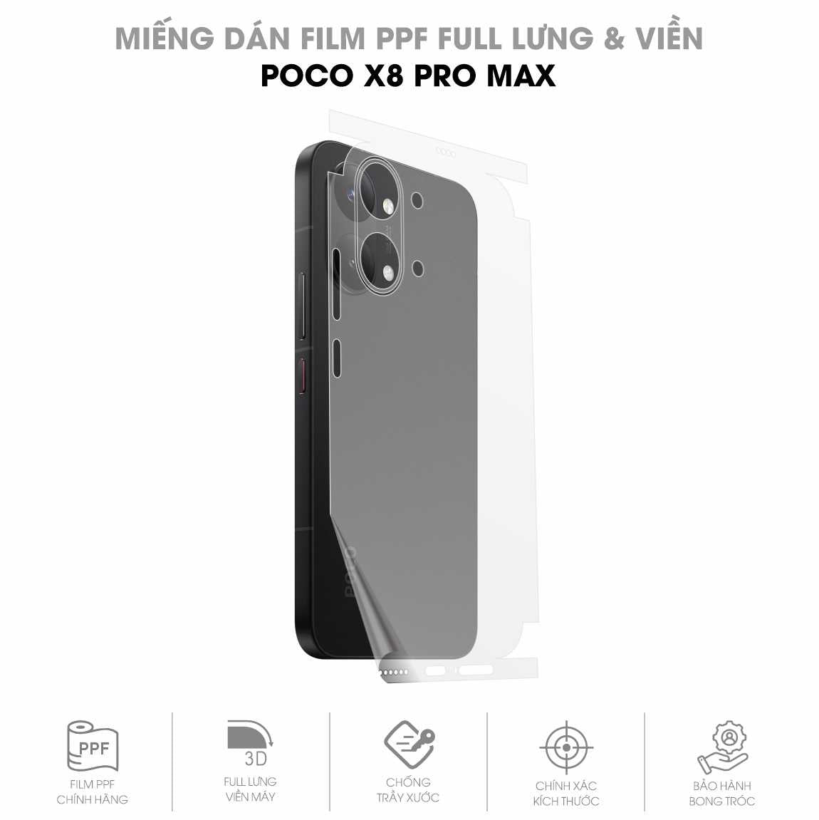 Miếng Dán PPF POCO X8 Pro Max Mặt Lưng Full Viền