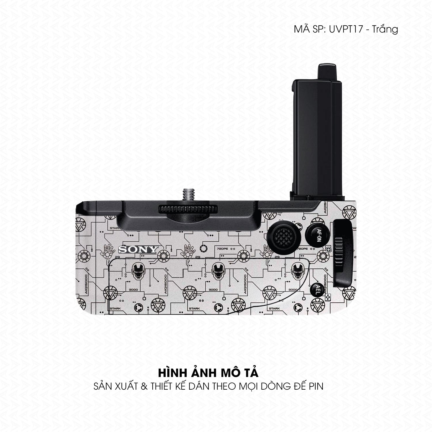 Dán Skin Đế Pin Vân Nổi Iron Man Trắng | UVPT17