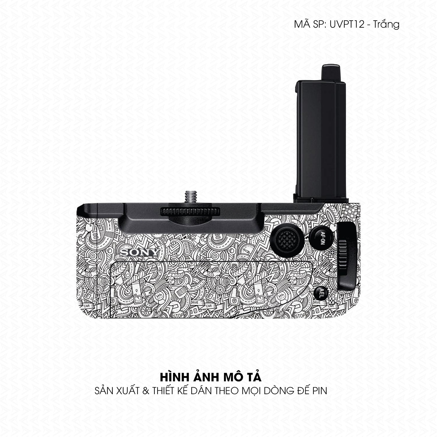 Dán Skin Đế Pin Vân Nổi Pattern Cartoon Trắng | UVPT12