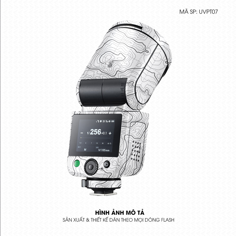 Dán Skin Đèn Flash Vân Nổi Vân Map Trắng Đen | UVPT07