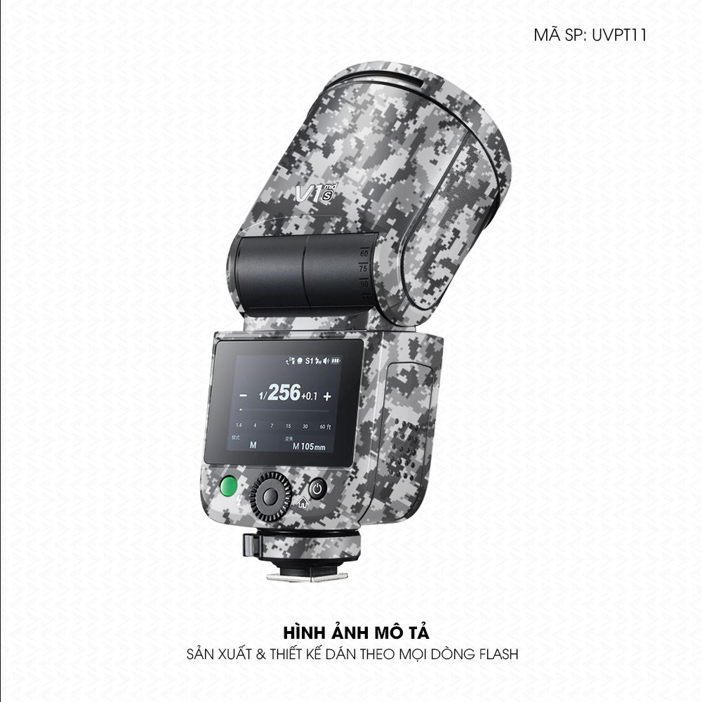 Dán Skin Đèn Flash Vân Nổi Camo Digital Đen Trắng | UVPT11