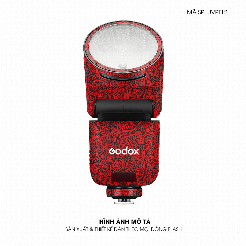 Dán Skin Đèn Flash Vân Nổi Pattern Cartoon Đỏ | UVPT12