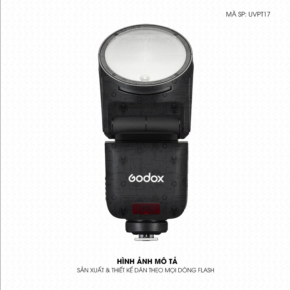 Dán Skin Đèn Flash Vân Nổi Iron Man Đen | UVPT17