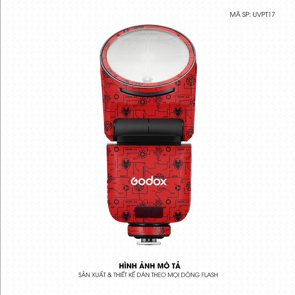 Dán Skin Đèn Flash Vân Nổi Iron Man Đỏ | UVPT17