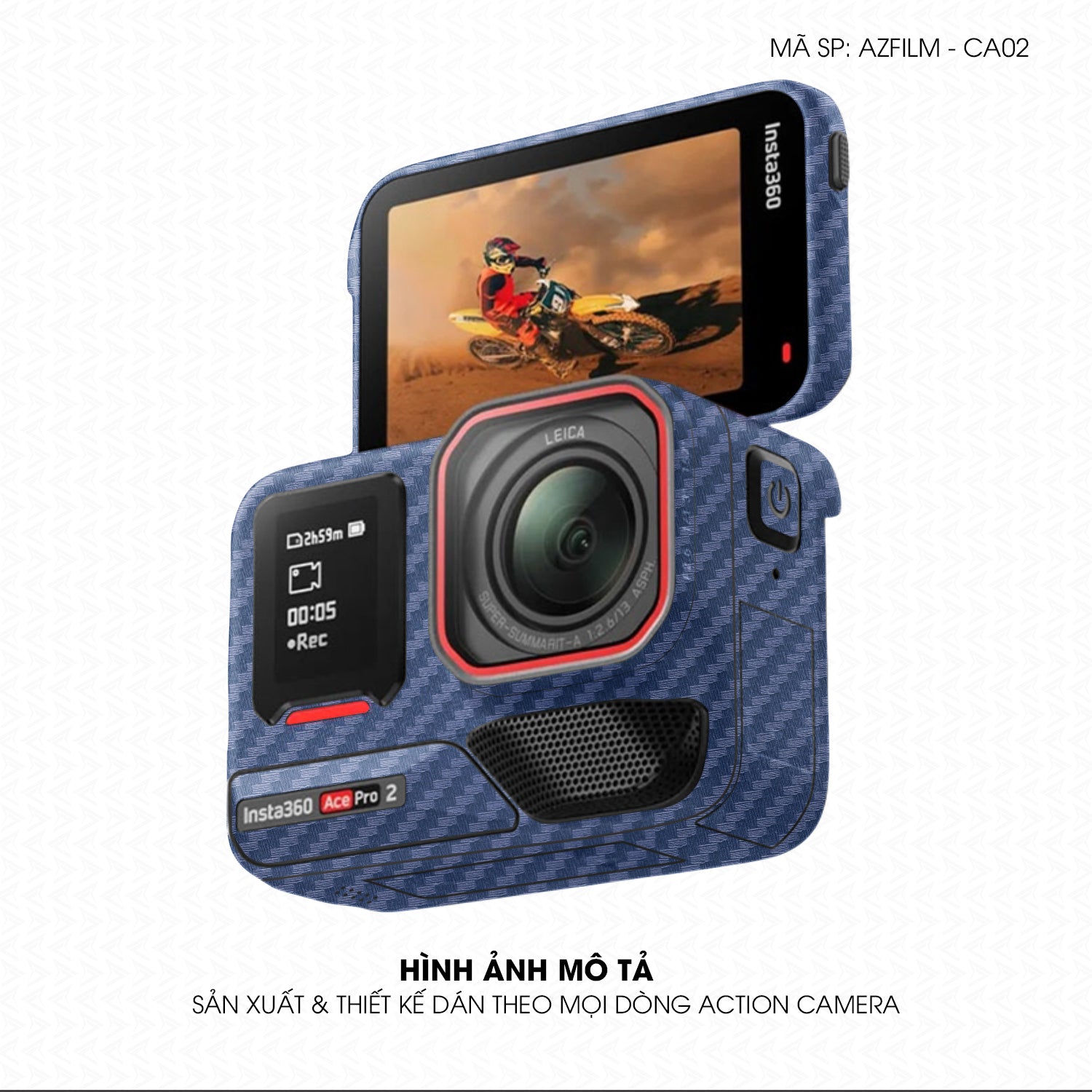 Dán Skin Action Camera Vân Carbon Xanh | AZFILM-CA02