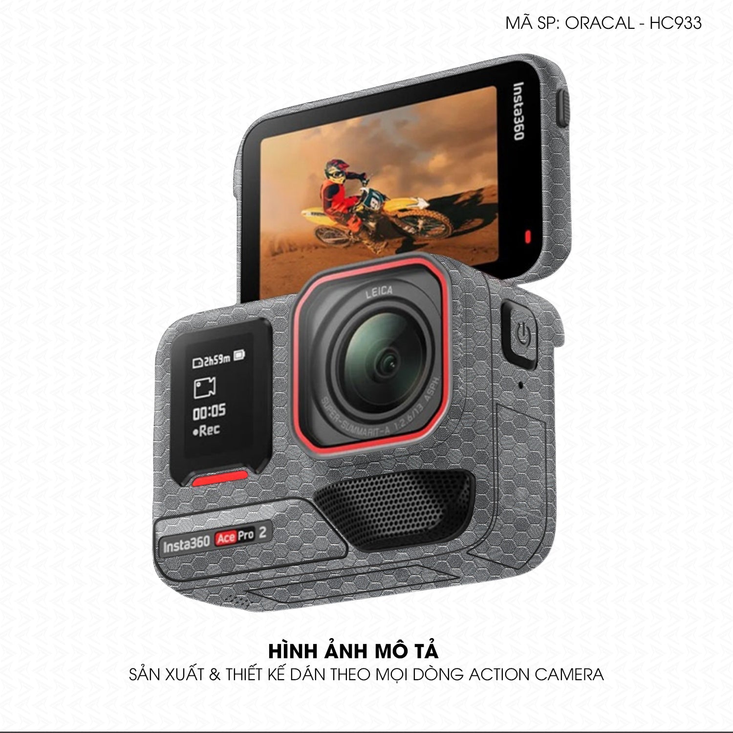 Dán Skin Action Camera Vân Tổ Ong Xám  | ORACAL-HC933