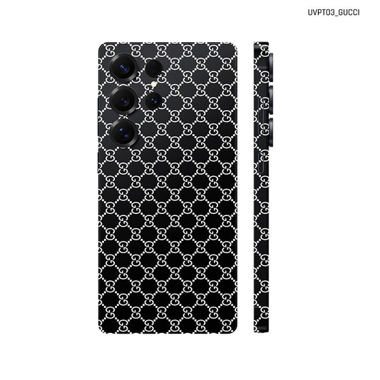 Dán Skin Samsung Galaxy S25 Series Vân Nổi Gucci Đen Trắng | UVPT03