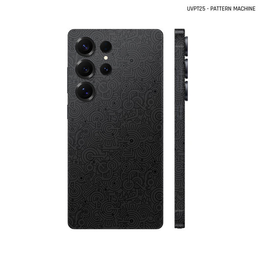 Dán Skin Samsung Galaxy S25 Series Vân Nổi Pattern Machine Đen | UVPT25