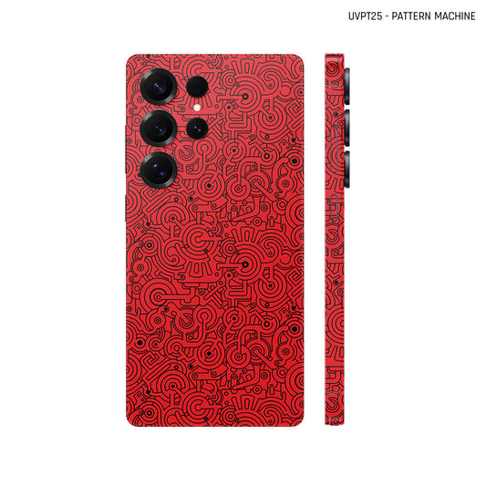 Dán Skin Samsung Galaxy S25 Series Vân Nổi Pattern Machine Đỏ | UVPT25