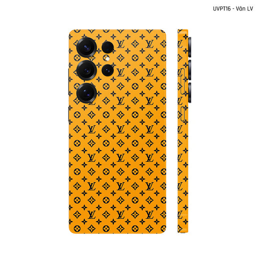 Dán Skin Samsung Galaxy S25 Series Vân Nổi LV Vàng Đen | UVPT16