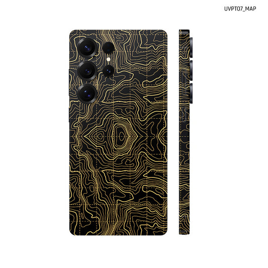 Dán Skin Samsung Galaxy S25 Series Vân Nổi Map Đen Vàng | UVPT07
