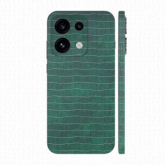 Miếng Dán Da Oppo Reno16 | Pro | F Vân Cá Sấu Xanh Rêu