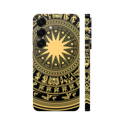 Dán Skin Samsung Galaxy S25 Series Hình Trống Đồng 02 Đen Vàng