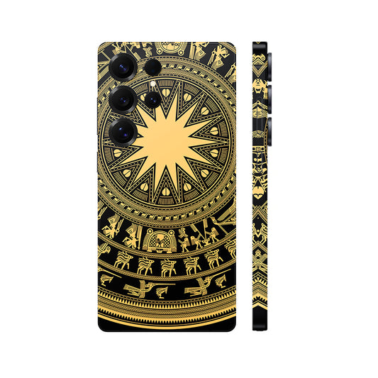 Dán Skin Samsung Galaxy S25 Series Hình Trống Đồng 02 Đen Vàng