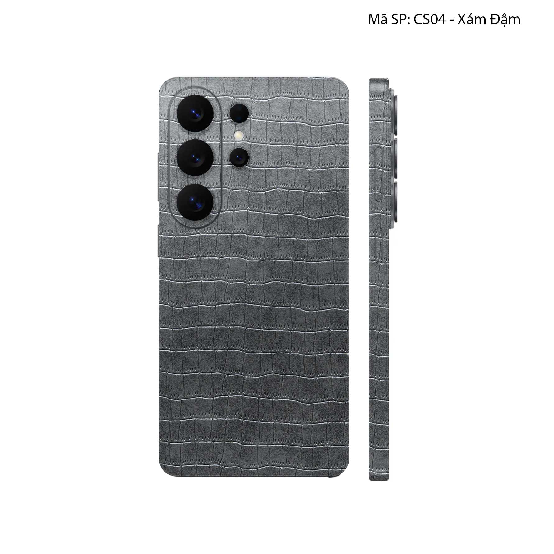 Miếng Dán Da Samsung Galaxy S25 Ultra Vân Cá Sấu Xám Đậm | CS04