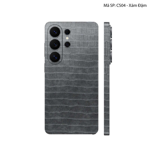 Miếng Dán Da Samsung Galaxy S25 Ultra Vân Cá Sấu Xám Đậm | CS04