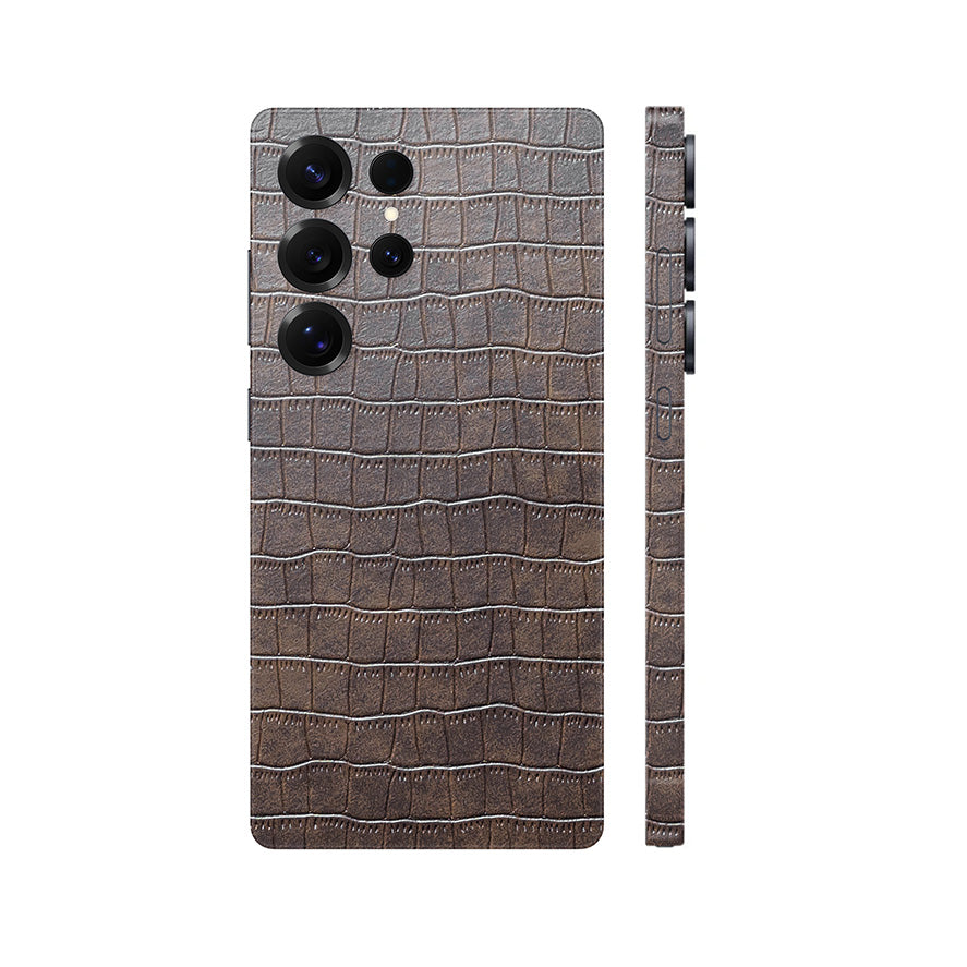Miếng Dán Da Samsung Galaxy S24 Series Vân Cá Sấu Nâu