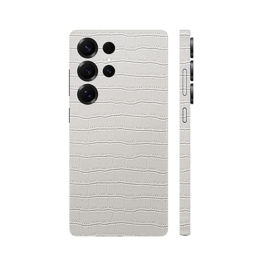 Miếng Dán Da Samsung Galaxy S24 Series Vân Cá Sấu Trắng