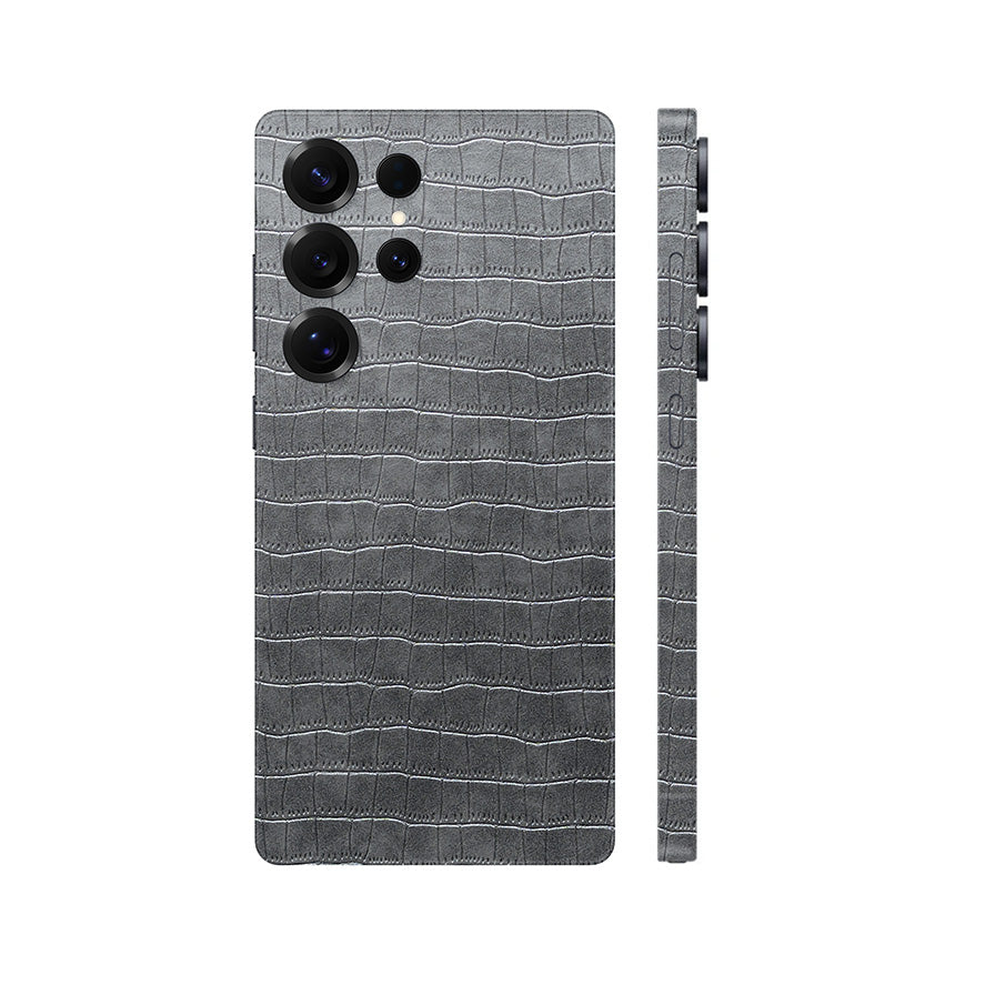 Miếng Dán Da Samsung Galaxy S24 Series Vân Cá Sấu Xám