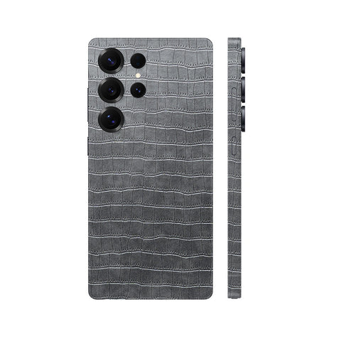 Miếng Dán Da Samsung Galaxy S24 Series Vân Cá Sấu Xám