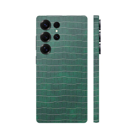 Miếng Dán Da Samsung Galaxy S24 Series Vân Cá Sấu Xanh Rêu