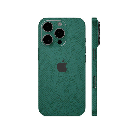 Miếng Dán Da IPhone 15 Series Vân Rắn Xanh Rêu