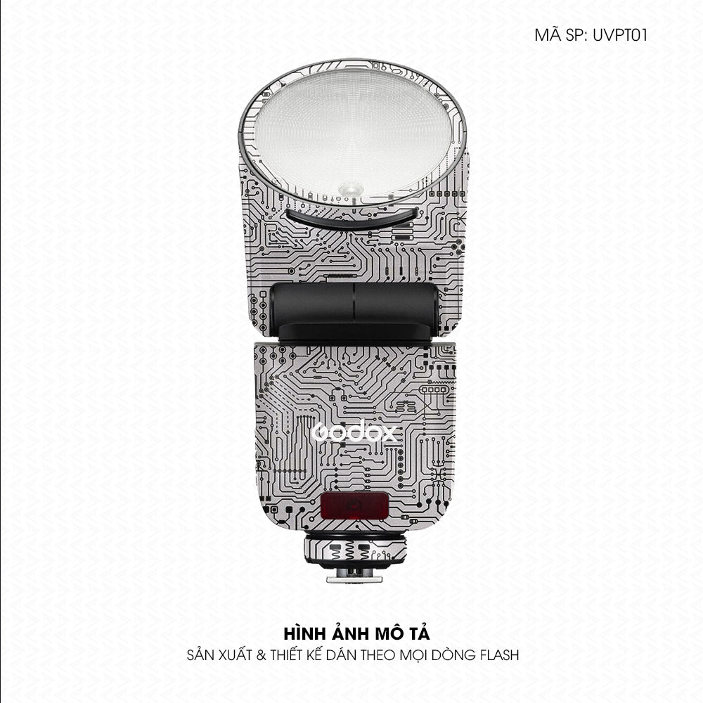 Dán Skin Đèn Flash Vân Nổi Vi Mạch Trắng Bạc | UVPT01