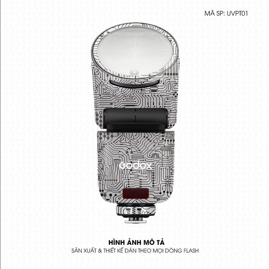 Dán Skin Đèn Flash Vân Nổi Vi Mạch Trắng Bạc | UVPT01