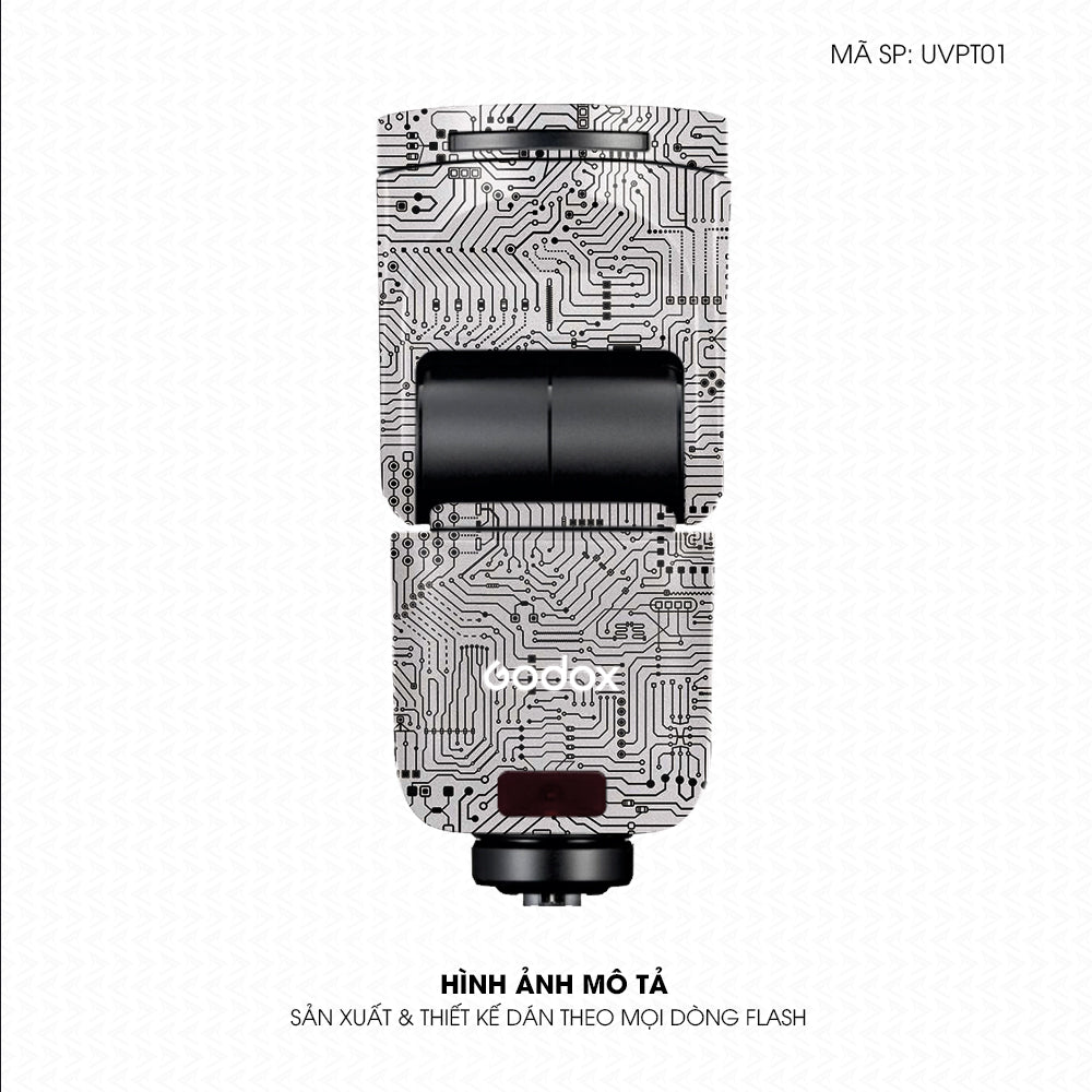 Dán Skin Đèn Flash Vân Nổi Vi Mạch Trắng Bạc | UVPT01