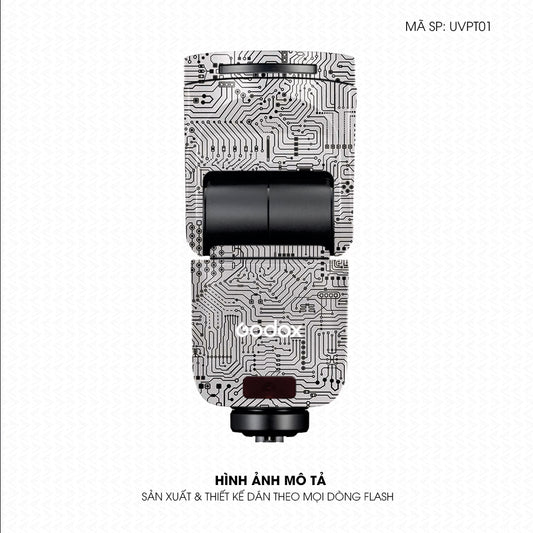 Dán Skin Đèn Flash Vân Nổi Vi Mạch Trắng Bạc | UVPT01