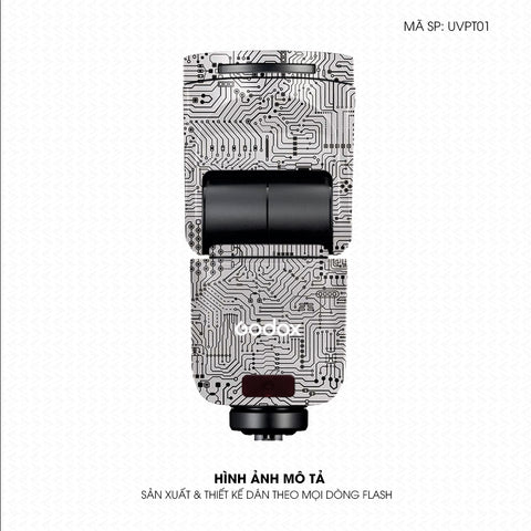 Dán Skin Đèn Flash Vân Nổi Vi Mạch Trắng Bạc | UVPT01