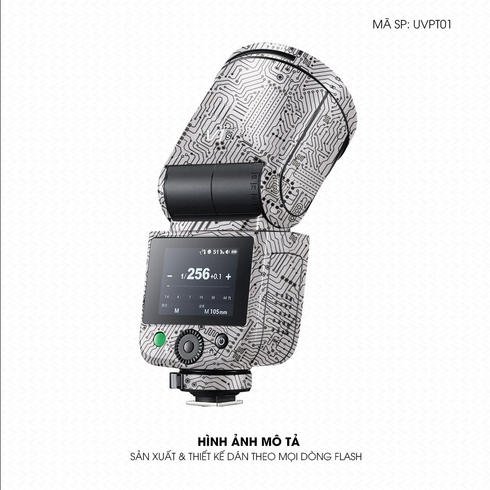 Dán Skin Đèn Flash Vân Nổi Vi Mạch Trắng Bạc | UVPT01