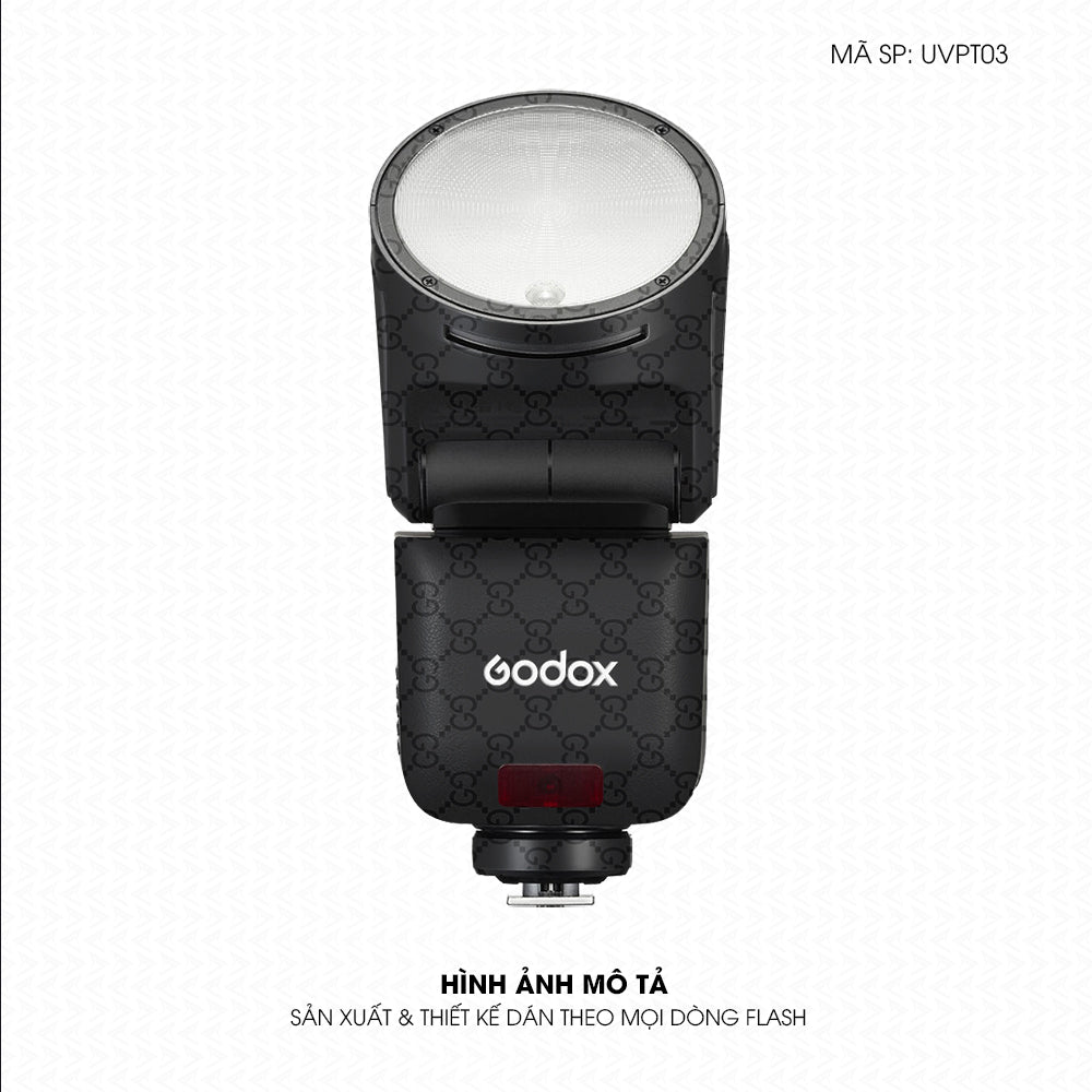 Dán Skin Đèn Flash Vân Nổi Gucci Đen | UVPT03