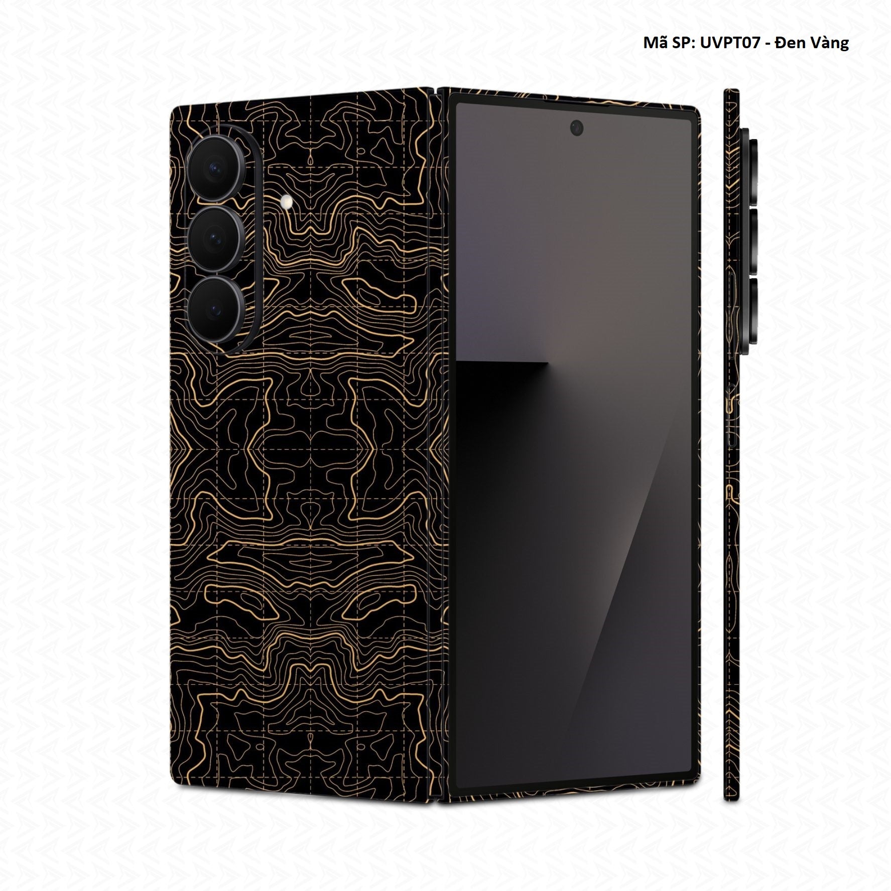 Dán Skin Galaxy Z Fold 8 | Ultra Vân Nổi Vân Map Đen Vàng | UVPT07