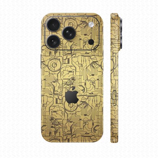 Dán Skin IPhone 17 Series Vân Nổi Vi Mạch 2023 Vàng Đồng | UVPT14