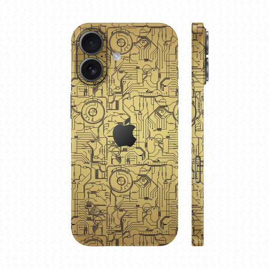 Dán Skin IPhone 17 Series Vân Nổi Vi Mạch 2023 Vàng Đồng | UVPT14