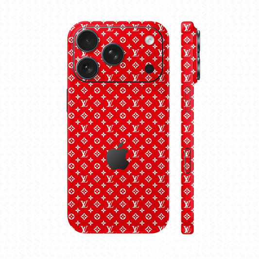 Dán Skin IPhone 17 Series Vân Nổi LV Đỏ Trắng | UVPT16